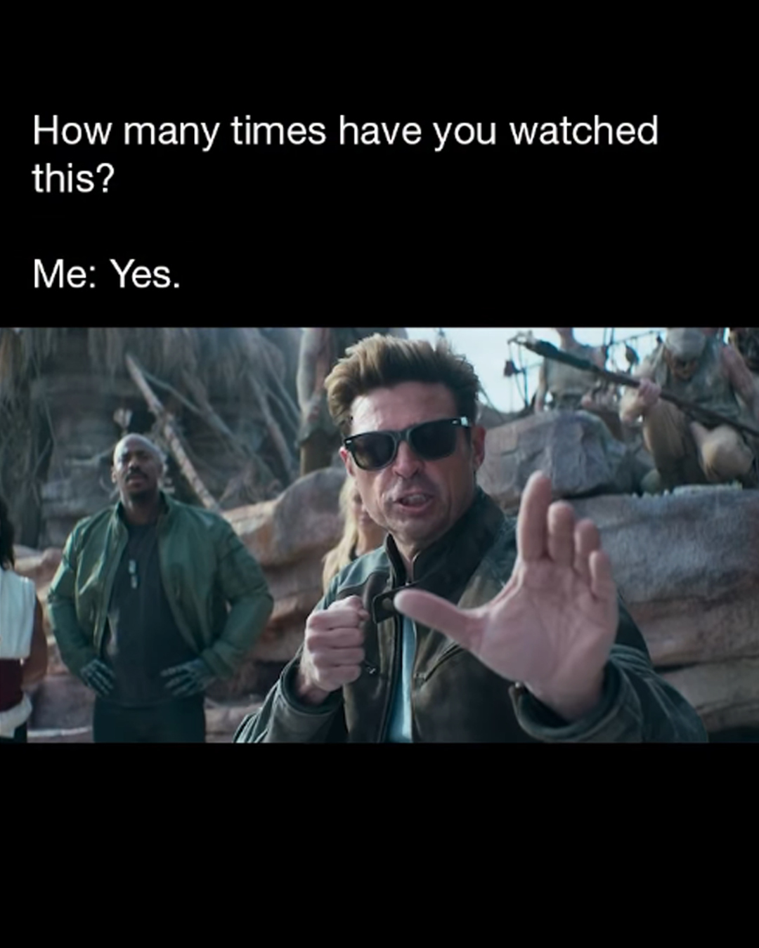 A frame from CoveredGeekly’s Mortal Kombat 2 trailer amplification Reel, with the text “How many times have you watched this? Me: Yes.” above a trailer scene.