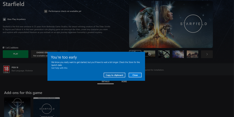 Why, Bethesda? \'Starfield\' Premium Edition Now Out But Players Can\'t Get In  – How To Fix “You\'re Too Early” Error