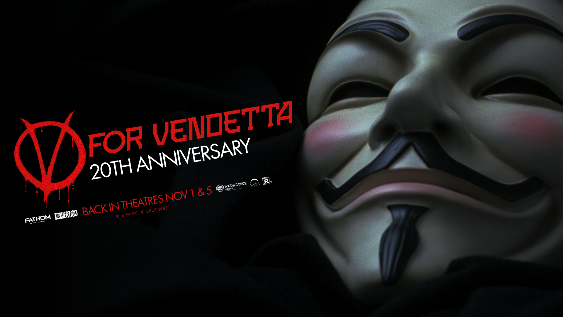 V For Vendetta 20th Anniversary | Tickets now on sale | In Theatres November 1 & 5