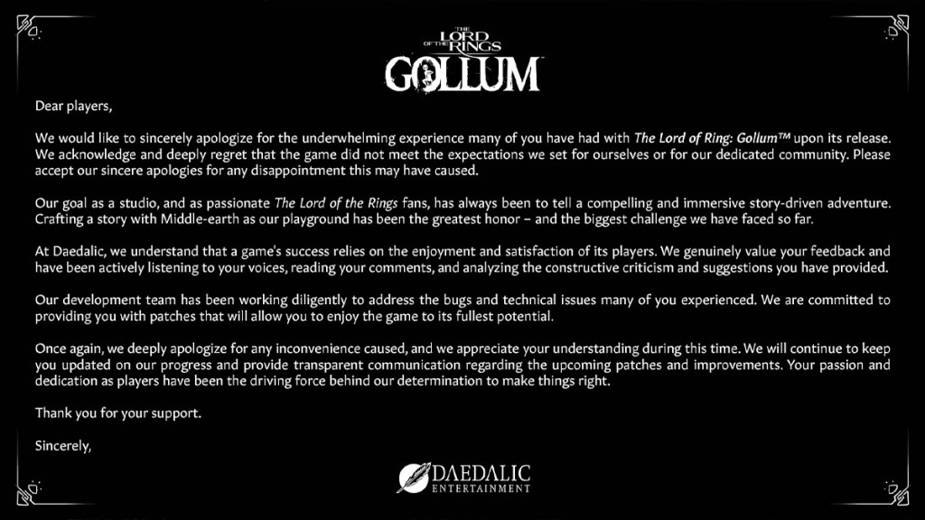 'The Lord of the Rings Gollum' Team Apologies For “Underwhelming Experience” Image 1